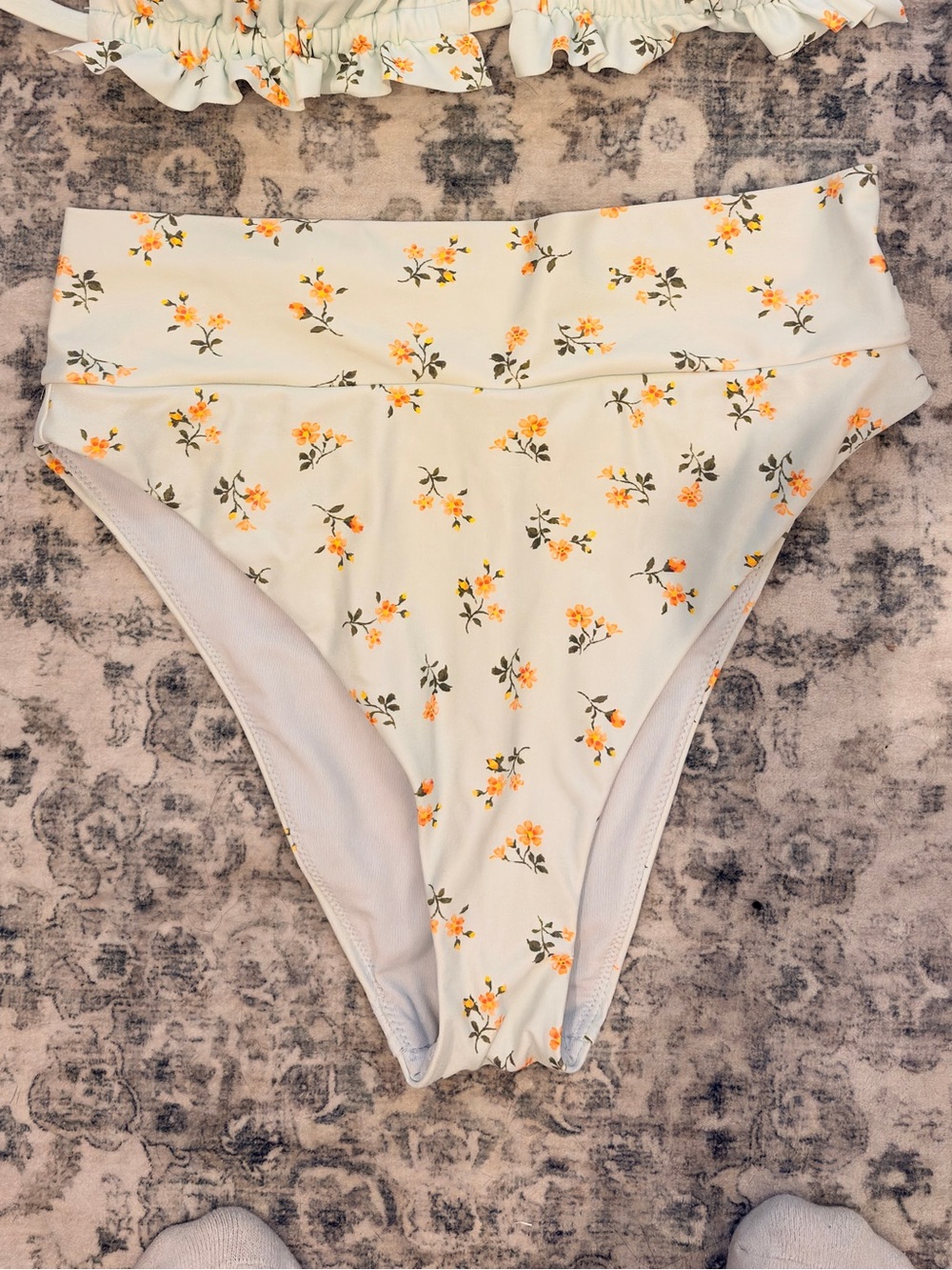 aerie Light Blue Floral High Cut Cheeky Swim Bottoms